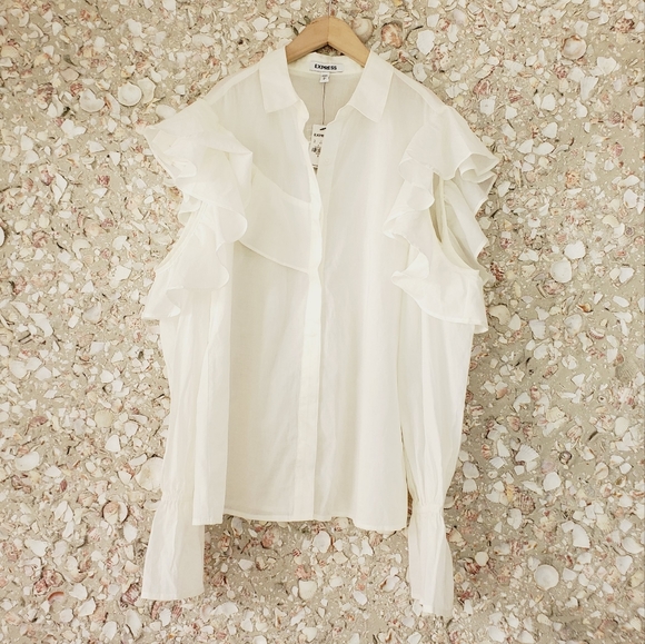 Express Cotton Cold Shoulder Button Up Blouse